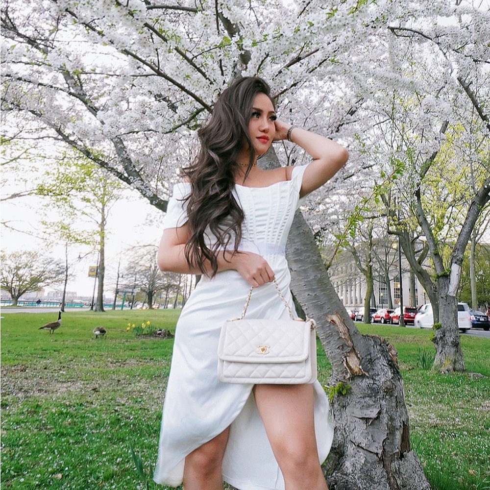 Ivory Satin Bardot Sleeve Corset Wrap Midi Dress with Dior Ribbon Lacing